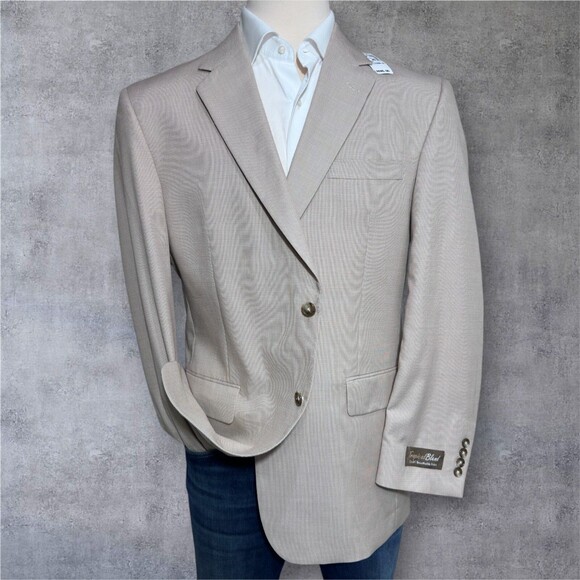 NEW Jos A Bank Men’s Blazer 44R Tan Wool Cotton Sport Coat Jacket Two Button - Picture 2 of 14